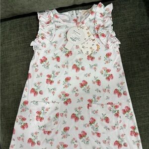 BABY CLUB CHIC NWT White Strawberry Print Ruffle Dress